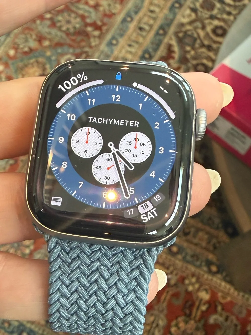 Apple Watch series 11- Blue Braided Solo Loop Smartwatch & charger